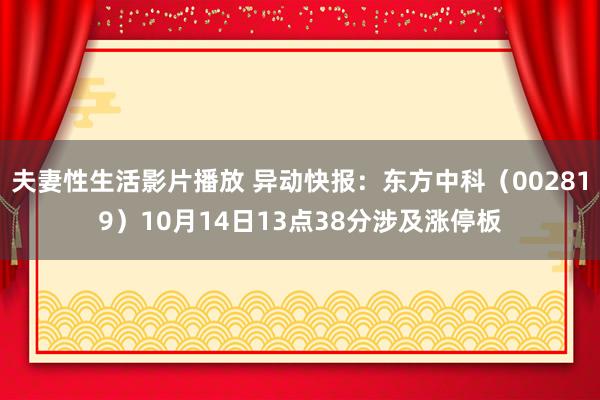 夫妻性生活影片播放 异动快报：东方中科（002819）10月14日13点38分涉及涨停板