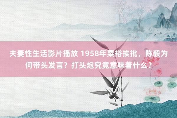 夫妻性生活影片播放 1958年粟裕挨批，陈毅为何带头发言？打头炮究竟意味着什么？