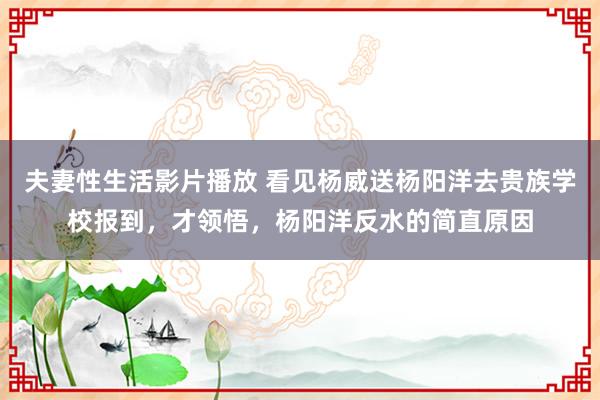 夫妻性生活影片播放 看见杨威送杨阳洋去贵族学校报到，才领悟，杨阳洋反水的简直原因