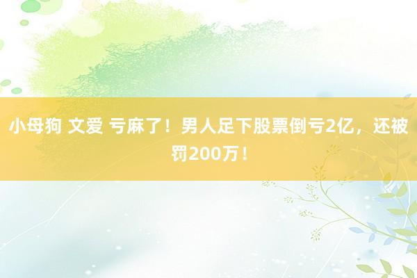 小母狗 文爱 亏麻了！男人足下股票倒亏2亿，还被罚200万！