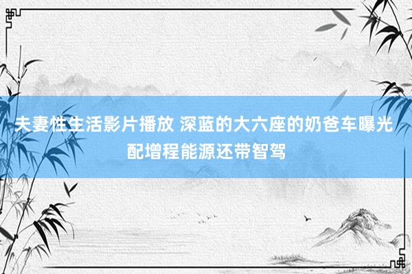 夫妻性生活影片播放 深蓝的大六座的奶爸车曝光 配增程能源还带智驾