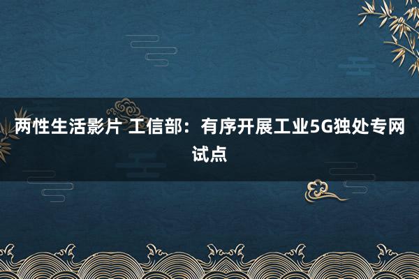 两性生活影片 工信部：有序开展工业5G独处专网试点