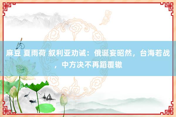 麻豆 夏雨荷 叙利亚劝诫：俄诞妄昭然，台海若战，中方决不再蹈覆辙